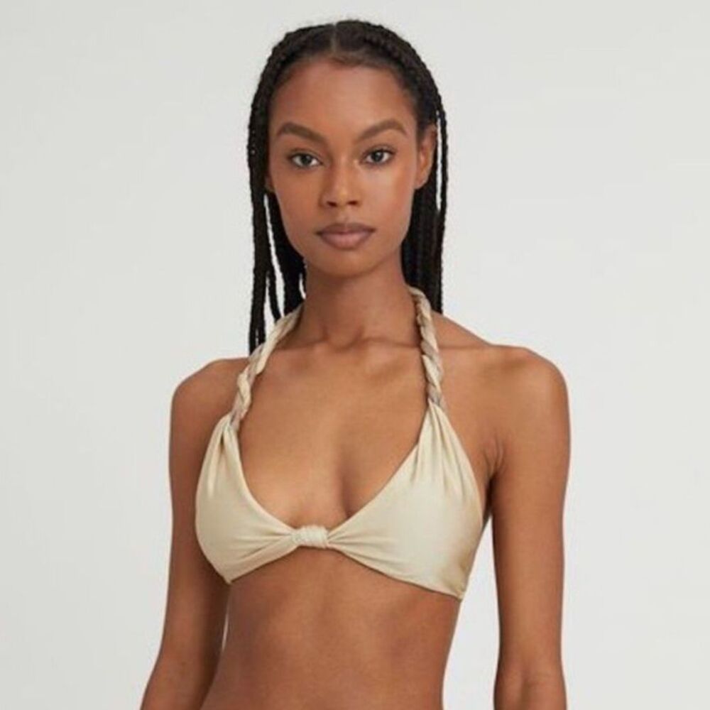 Something Navy Twist Two Toned Bikini Top